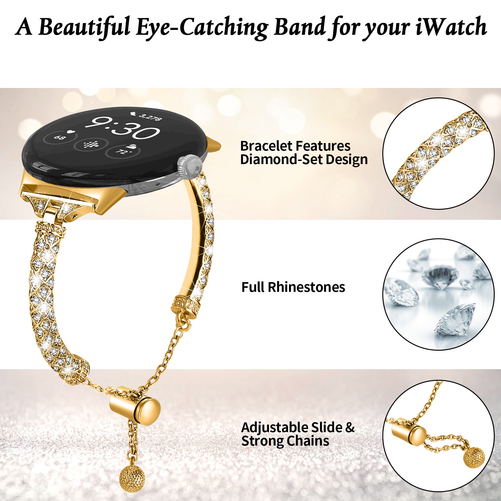 Copper Watch Band for Google Pixel Watch 2 Pixel Watch Bling Rhinestone Decor Bracelet Metal Strap Copper Watch Band for Google Pixel Watch 2 Pixel Watch Bling Rhinestone Decor Bracelet Metal Strap
